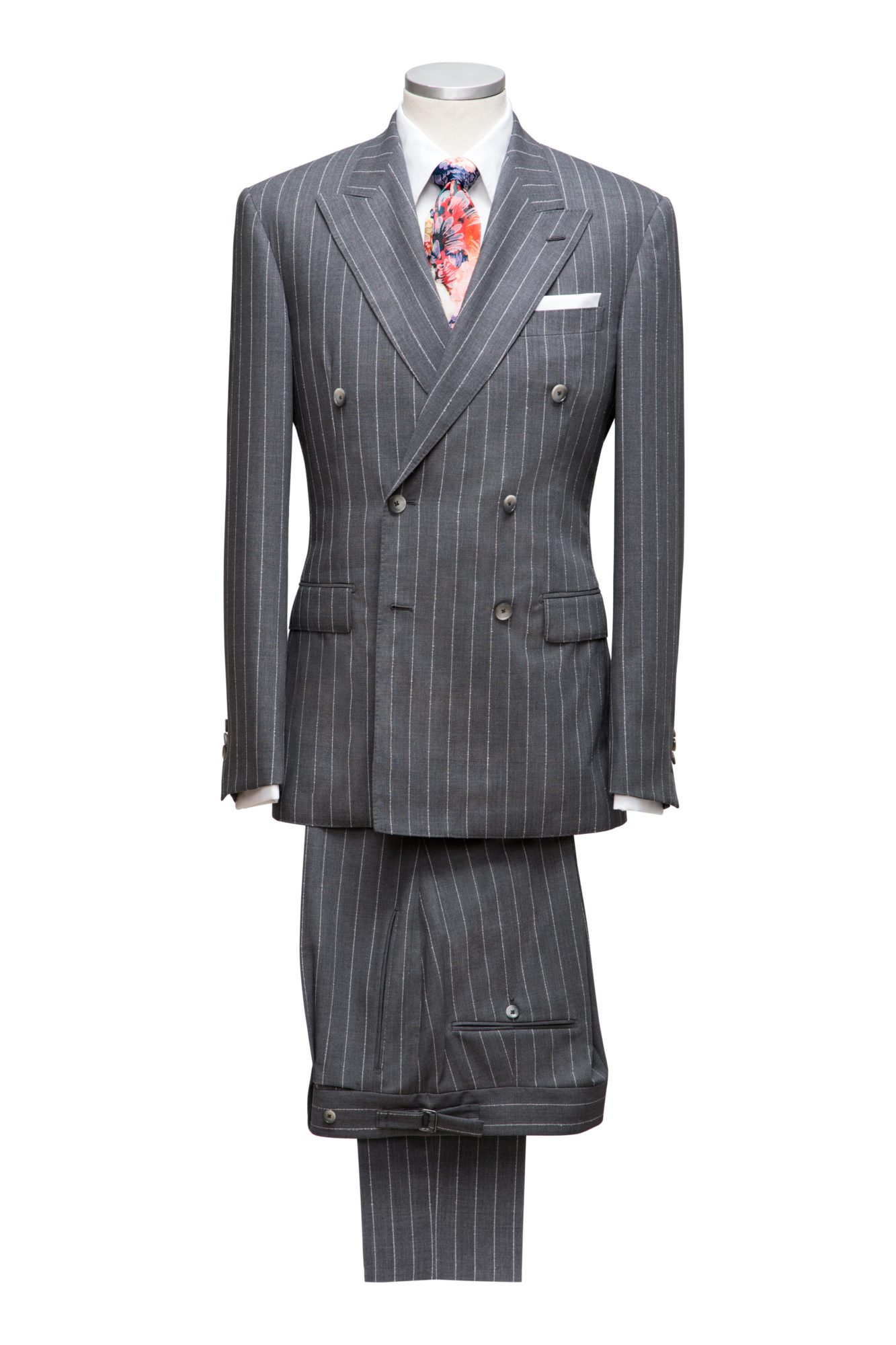 2 piece suit grey chalkstripe Double breasted 6 butons 2 straight ...